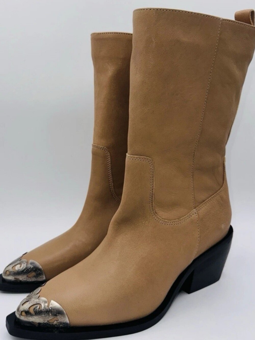 Free People Camel Slouchy Western Leather Boots